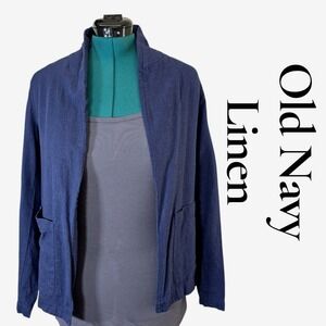 Old Navy Womens Navy Blue Linen Blend Open Front Cardigan Jacket Size M